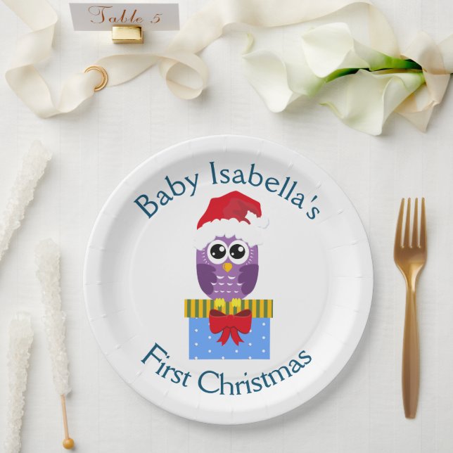 Baby's First Christmas Funny Lila Owl Pappteller (Hochzeit)
