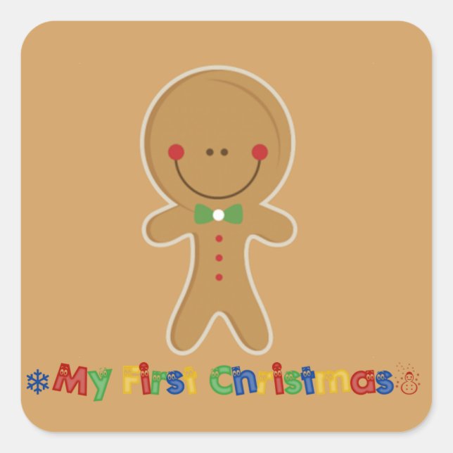 Babys First Christmas Gingerbread Boy Quadratischer Aufkleber (Vorderseite)