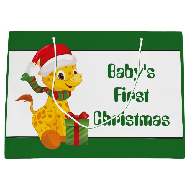 Baby's First Christmas giraffe unisex Geschenktasc Große Geschenktüte (Vorderseite)