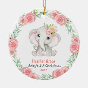 Babys First Christmas Girls Elephant Personalisier Keramik Ornament