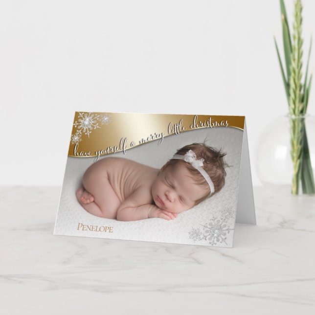 Baby's First Christmas Gold - DEIN BABY'S FOTO Karte (Vorderseite)