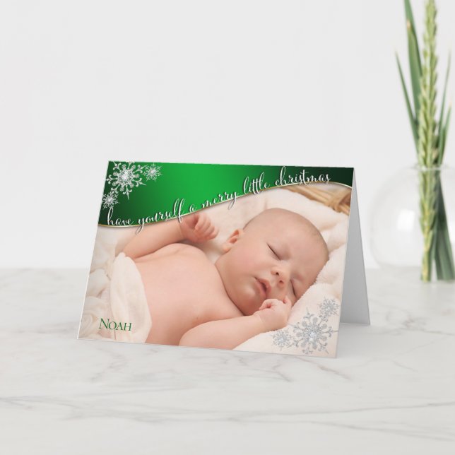 Baby's First Christmas Green - DEIN BABY'S FOTO Karte (Vorderseite)