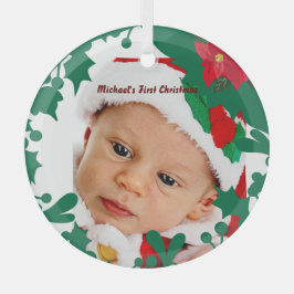 Baby's First Christmas Green Kranz Custom Foto Ornament Aus Glas