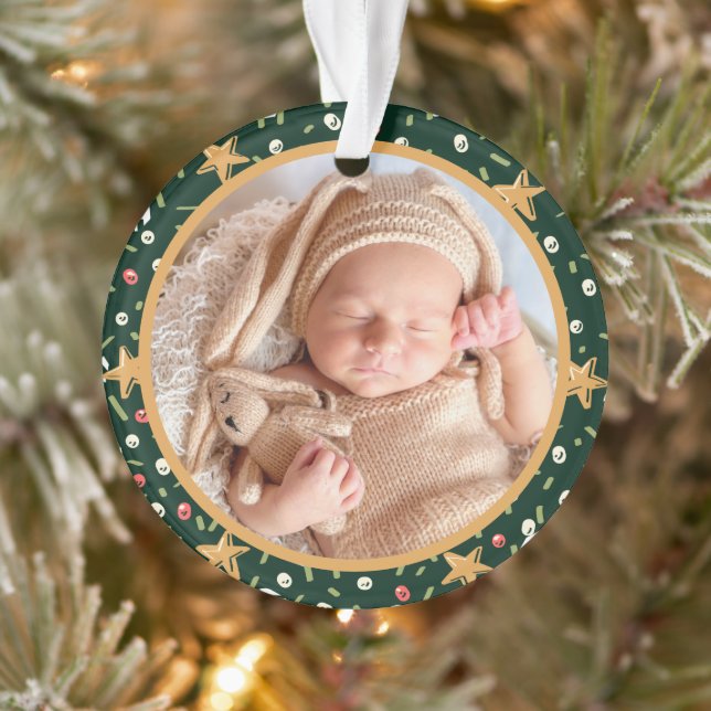 Baby's First Christmas Green Wrath Modern Elegant Ornament (Baum)