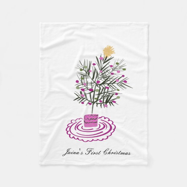 Baby's First Christmas Hand Drawn Tree Fleecedecke (Vorderseite)