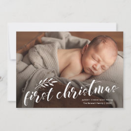 Babys First Christmas Handgeschriebenes Baby Foto Feiertagskarte