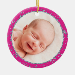 Baby's First Christmas Hot Pink Silver Glitzer Keramik Ornament