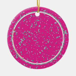Baby's First Christmas Hot Pink Silver Glitzer Keramik Ornament