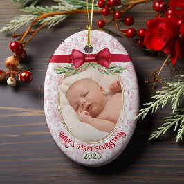 Baby's First Christmas I Pink Red Girl Name Foto Keramik Ornament