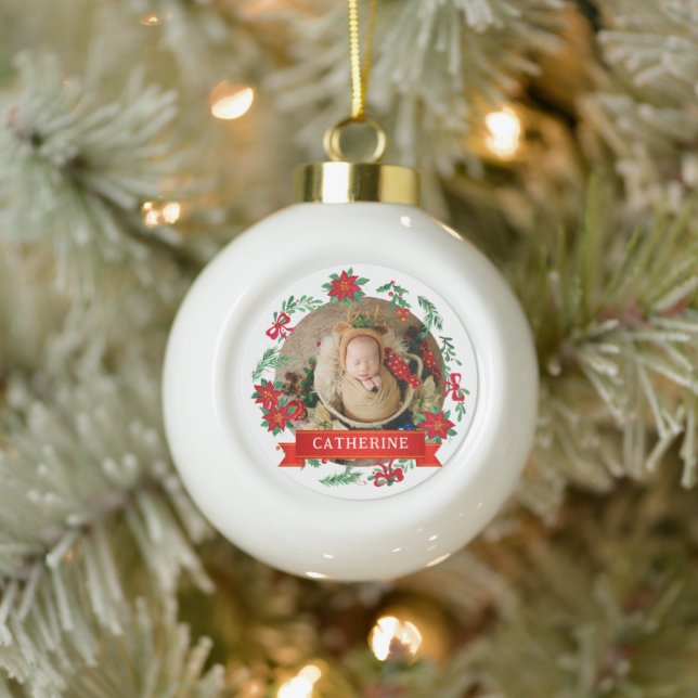 Baby's First Christmas Individuelle Name Keramik Kugel-Ornament (Baum)