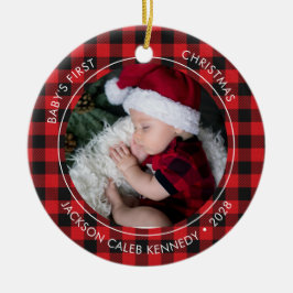 Baby's First Christmas Kariert 2 Foto Ornament
