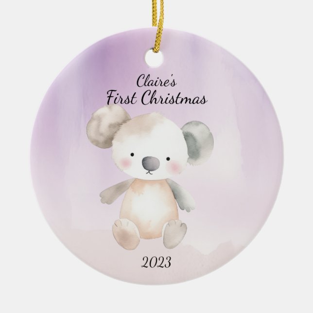 Baby's First Christmas Koala Bär Personalisiert Keramik Ornament (Vorne)