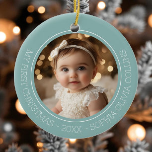 Baby's First Christmas Mint Modern 2 Foto Neugebor Keramik Ornament