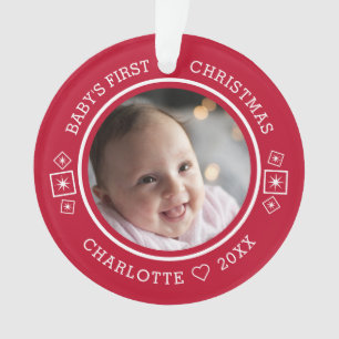 Baby's First Christmas Modern 2 Foto Red Ornament
