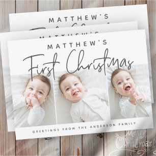 Baby's First Christmas Modern Simple Three Foto Feiertagskarte