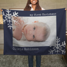Baby's First Christmas Navy Blue Foto Snowflakes