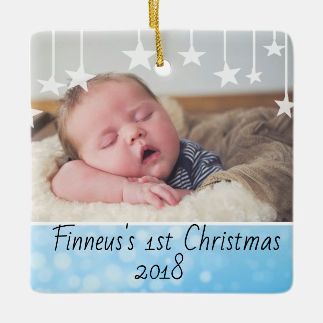 Baby's First Christmas Neugeborenes Foto Keepake Keramikornament (Vorderseite)