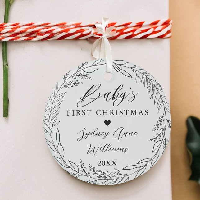 Baby's First Christmas Newborn Keepake Wreath Ornament Aus Glas (Baby's First Christmas Newborn Keepsake Wreath Glass Ornament)