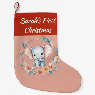 Baby's First Christmas Niedlich Elemphant Floral Kleiner Weihnachtsstrumpf