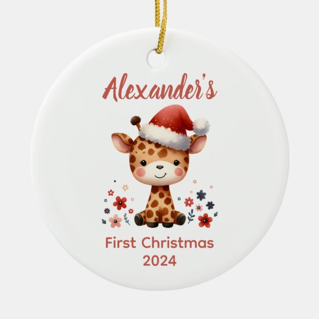 Baby's first Christmas niedlich Giraffe baby Anima Keramik Ornament (Vorne)