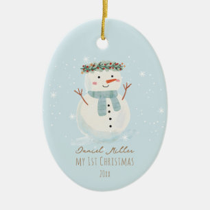 Baby's First Christmas Niedlich Snowman and Snowfl Keramik Ornament