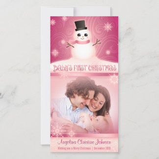 Baby's First Christmas Niedlich Snowman Pink Feiertagskarte