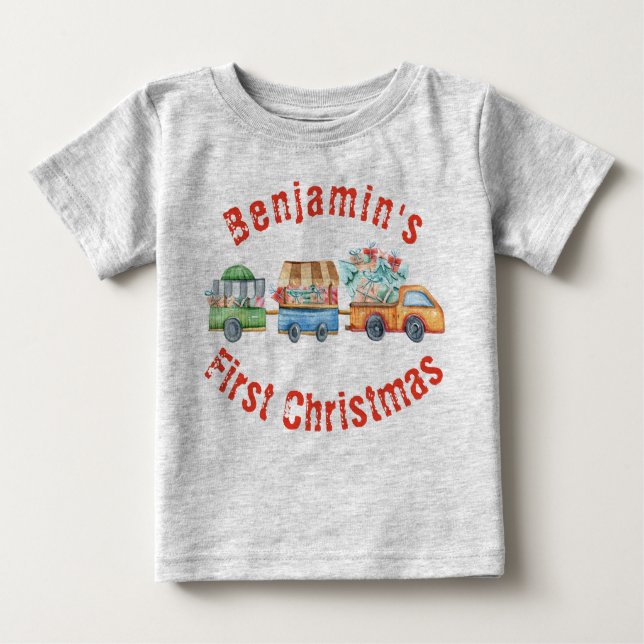 Baby's First Christmas Niedlich Xmas Truck Baby T-shirt (Vorderseite)