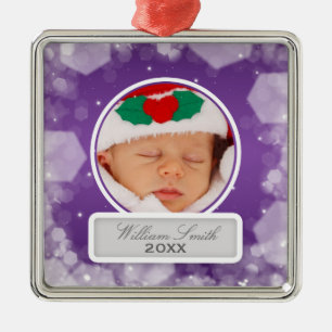 Baby's First Christmas Night Sparkle Lila Silbernes Ornament