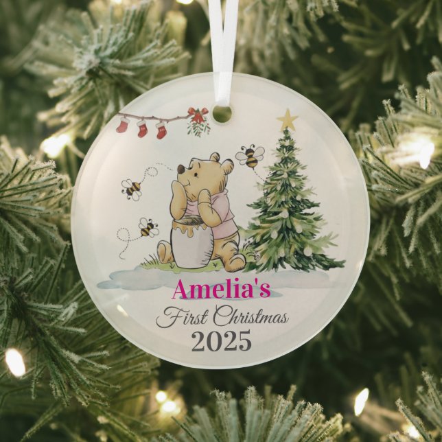 Baby's First Christmas Ornament | Bear & Bees Cust Aus Glas (InSitu)