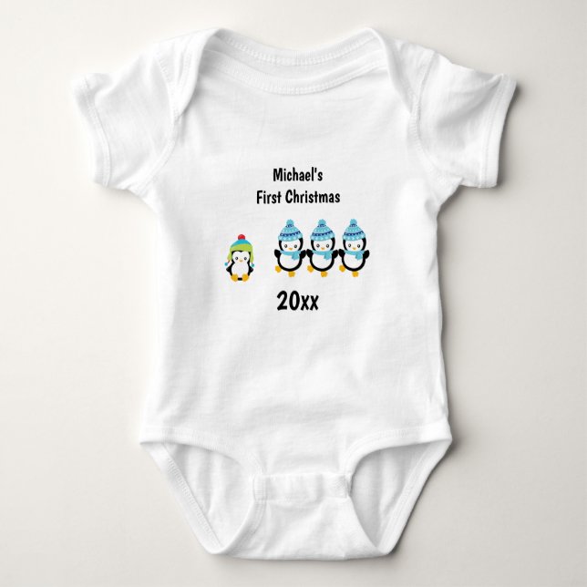 Baby's First Christmas Penguins Baby Strampler (Vorderseite)