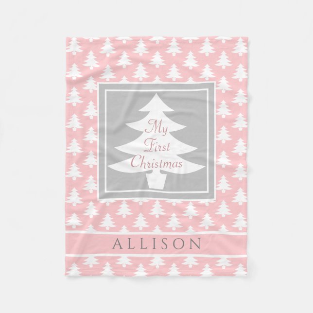 Baby's First Christmas Personalisiert Blush Pink Fleecedecke (Vorderseite)