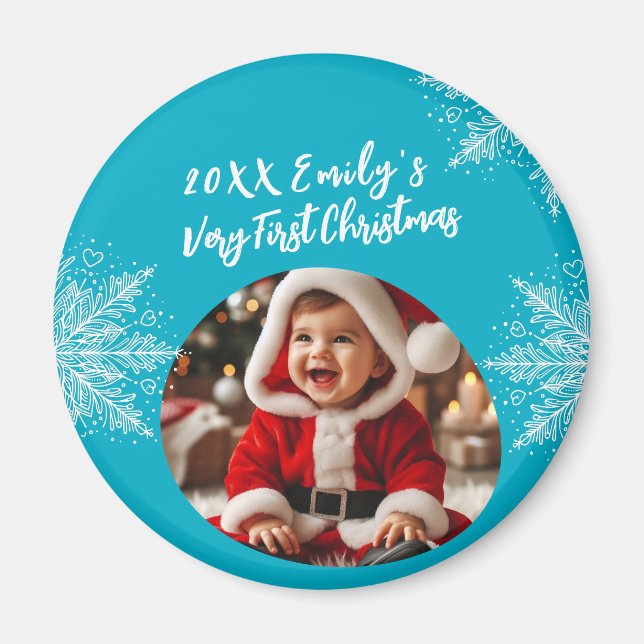 Baby's First Christmas Personalisiert Foto Magnet (Vorne)