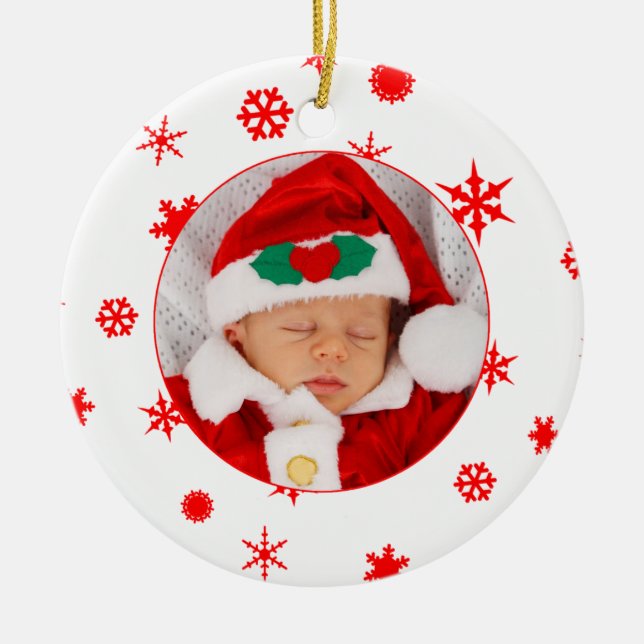 Baby's First Christmas Personalisiert Foto Ornamen Keramik Ornament (Vorne)
