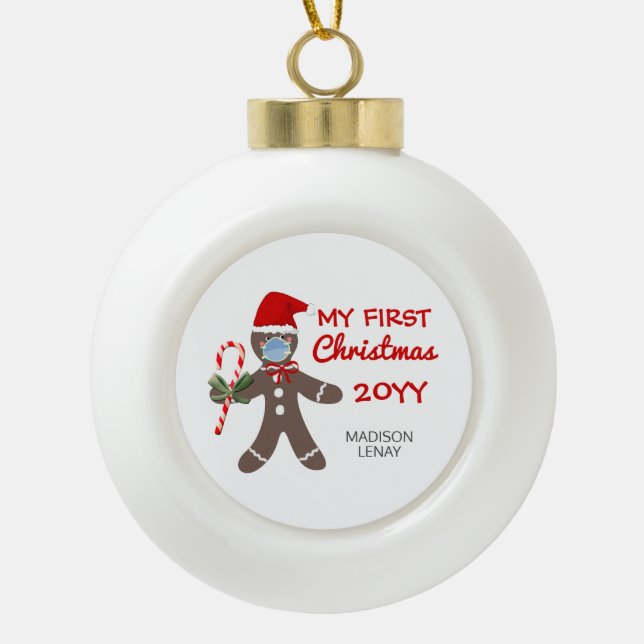 Baby's First Christmas Personalisiert Keramik Kugel-Ornament (Vorderseite)