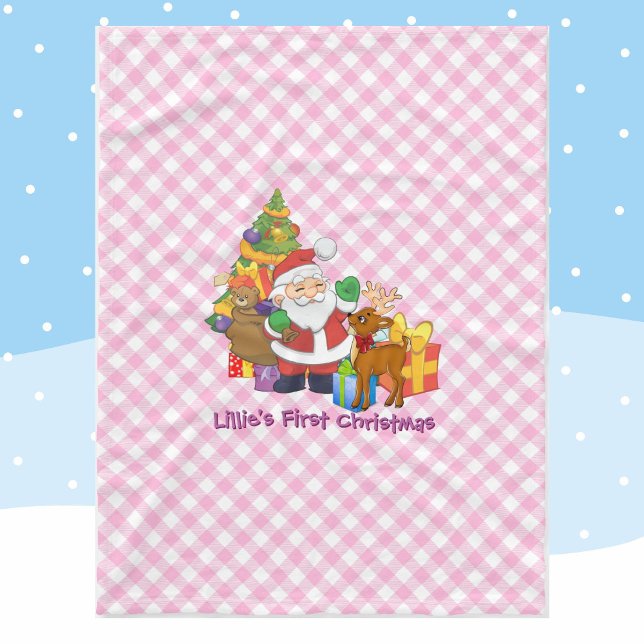 Baby's First Christmas Personalize Name Pink Fleecedecke (Von Creator hochgeladen)