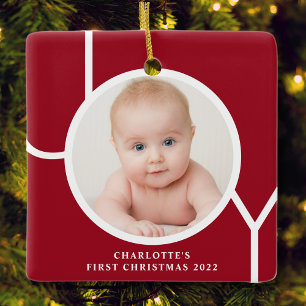 Baby's First Christmas personilized Red Foto Keramikornament