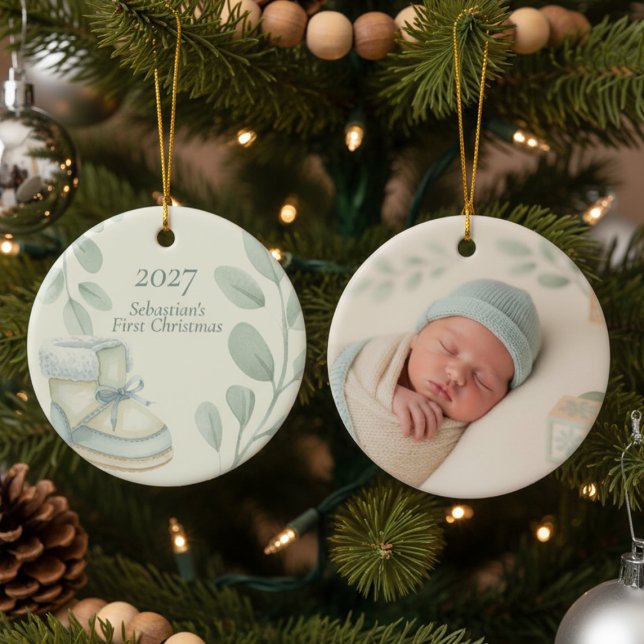 Baby's First Christmas Photo Keramik Ornament (Baby First Christmas personalized photo ornament)
