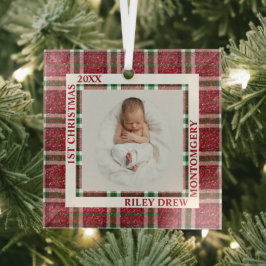 Baby's First Christmas Photo Plaid Ornament Aus Glas