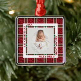 Baby's First Christmas Photo Plaid Ornament Aus Metall