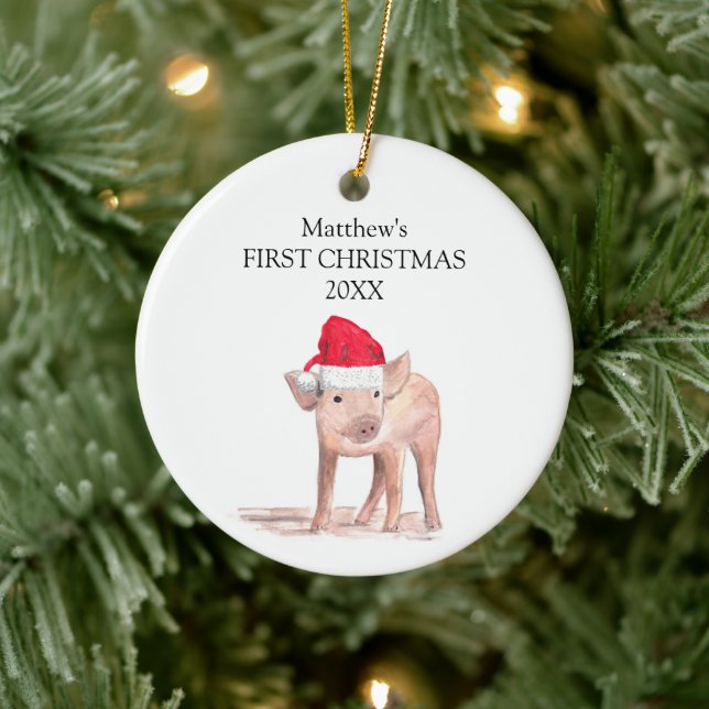 Baby's First Christmas Piglet Pig Forest Boy Keramik Ornament (Baum)