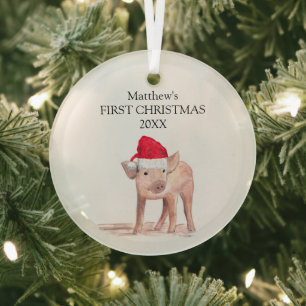 Baby's First Christmas Piglet Pig Forest Boy Ornament Aus Glas