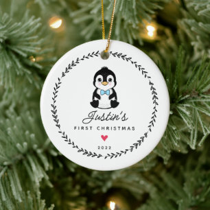 Baby's First Christmas Pinguin 2 Sided Foto Keramik Ornament