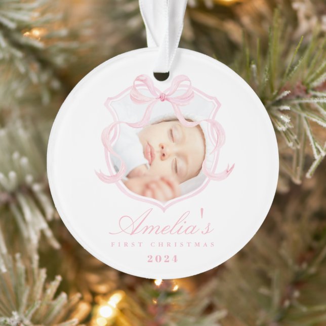 Baby's First Christmas Pink Foto Ornament (Baum)