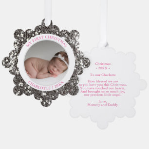 Baby's First Christmas Pink Girl   Meldung und FOT Ornament Karte