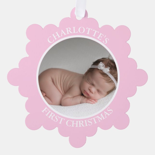 Baby's First Christmas Pink Girl | Meldung und FOT Ornament Karte (Vorderseite)