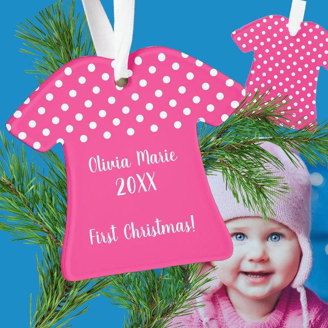Baby's First Christmas Pink Polka Dot Ornament (Von Creator hochgeladen)