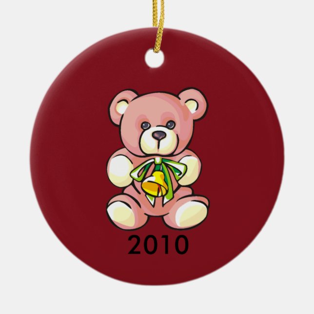 Baby's First Christmas Pink Teddybär Keramik Ornament (Vorne)