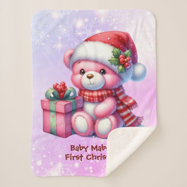 Baby's First Christmas Pink und Red Teddy Bären Sherpadecke (Vorderseite)