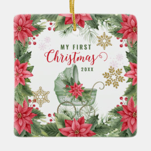 Baby's First Christmas Poinsettia Custom Foto Keramikornament
