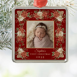 Baby's First Christmas Poinsettia Photo Ornament Aus Metall